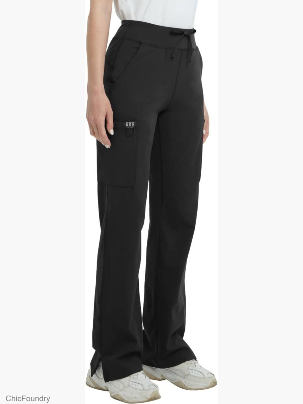 High Rise Yoga Scrub Pants with Cargo Pocket, Straight Wide Leg, Anti-Wrinkle